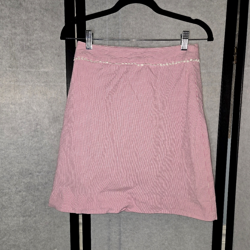 Vintage Lilly Pulitzer Seersucker Pink White Striped A-Line Cotton Skirt Size 2